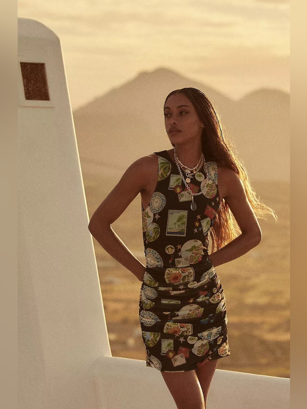Farm Rio Trip Souvenir Sleeveless Ruched Tulle Mini Dress